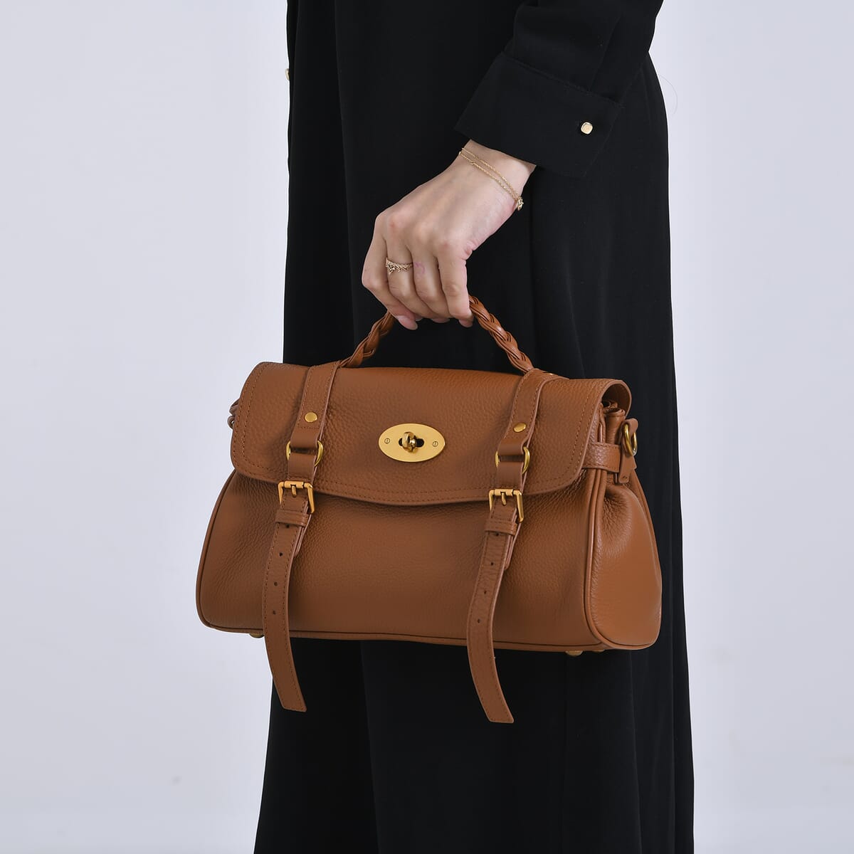 Italy Retro Noble Collection Tan Genuine Leather Crossbody Bag with Adjustable Shoulder Strap (12x5.32x7.09) image number 2