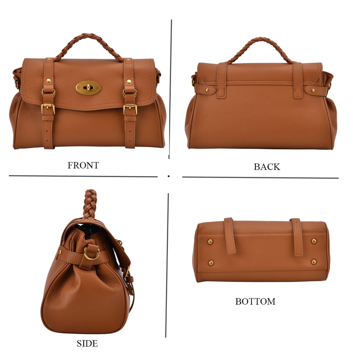 Italy Retro Noble Collection Tan Genuine Leather Crossbody Bag with Adjustable Shoulder Strap (12x5.32x7.09) image number 3