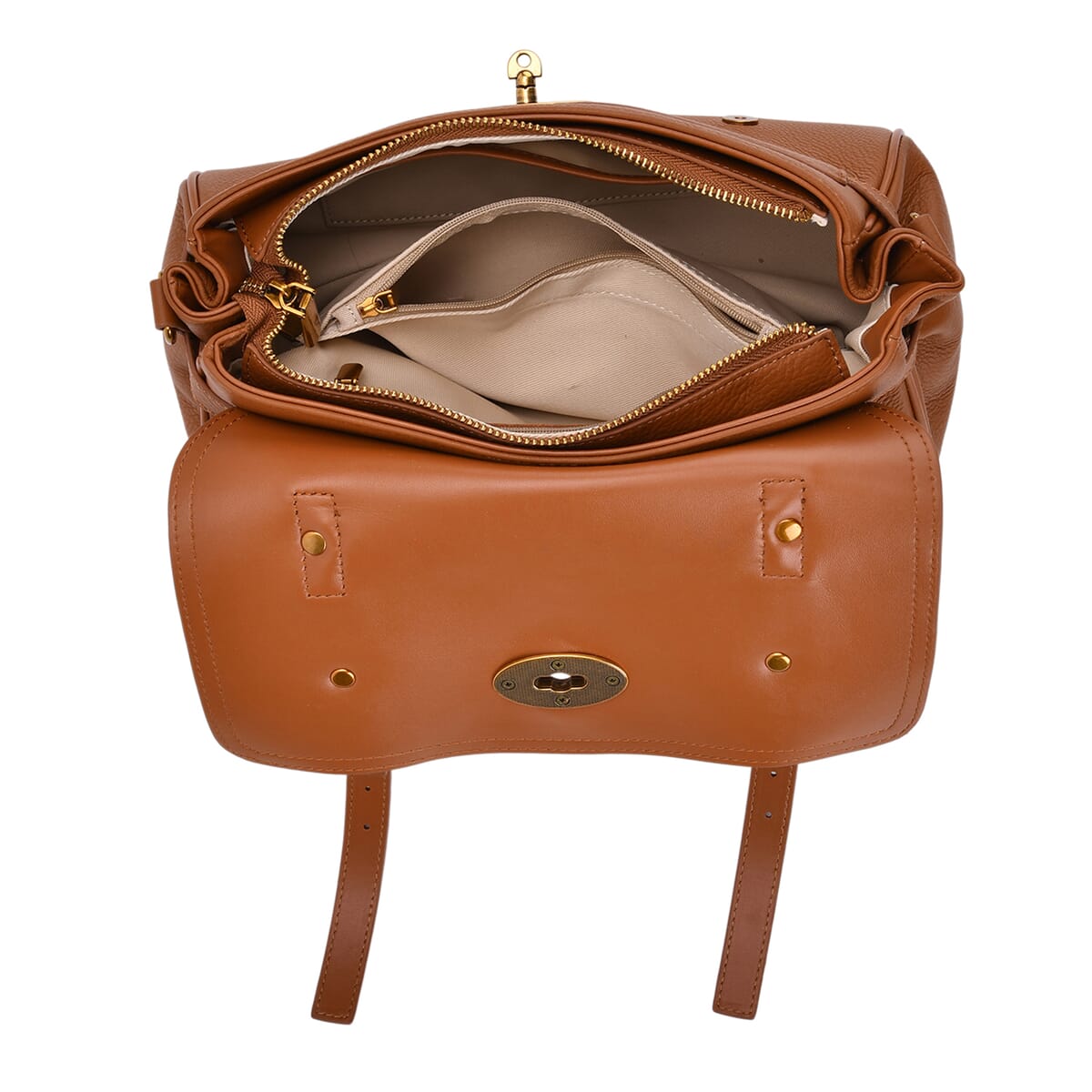 Italy Retro Noble Collection Tan Genuine Leather Crossbody Bag with Adjustable Shoulder Strap (12x5.32x7.09) image number 4