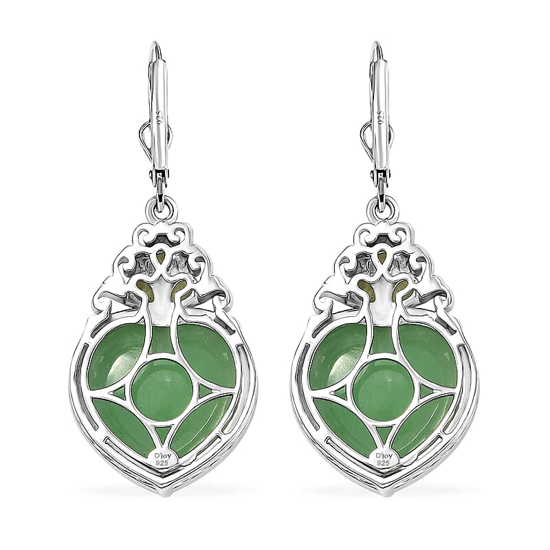 D'Joy Green Jade (D) and Peridot 23.15 ctw Heart Earrings in Rhodium Over Sterling Silver