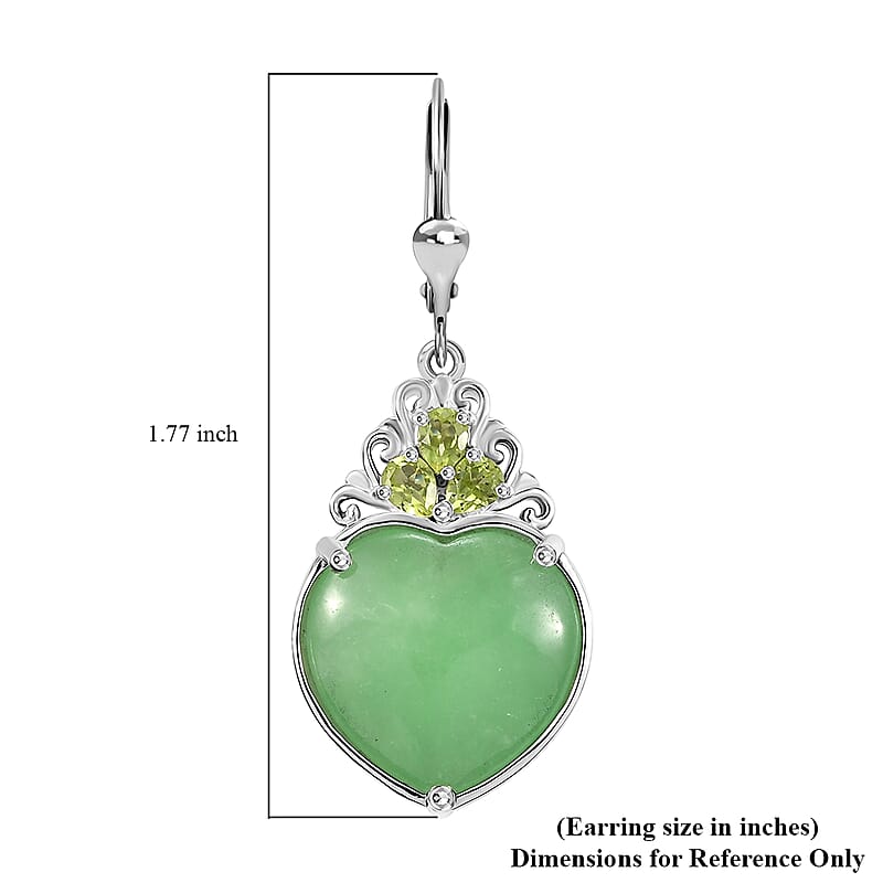 D'Joy Green Jade (D) and Peridot 23.15 ctw Heart Earrings in Rhodium Over Sterling Silver