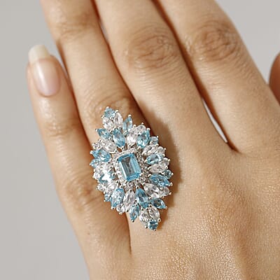 D'Joy Premium Betroka Blue Apatite and White Zircon 7.00 ctw Ring in Rhodium Over Sterling Silver (Size 10.0)