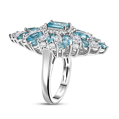 D'Joy Premium Betroka Blue Apatite and White Zircon 7.00 ctw Ring in Rhodium Over Sterling Silver (Size 10.0)