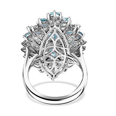 D'Joy Premium Betroka Blue Apatite and White Zircon 7.00 ctw Ring in Rhodium Over Sterling Silver (Size 10.0)