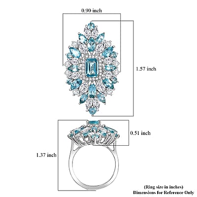 D'Joy Premium Betroka Blue Apatite and White Zircon 7.00 ctw Ring in Rhodium Over Sterling Silver (Size 10.0)