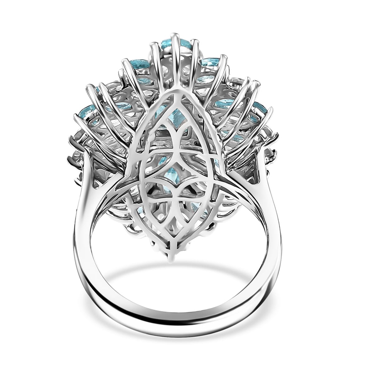 Premium Betroka Blue Apatite and White Zircon 7.00 ctw Ring in Rhodium Over Sterling Silver (Size 6.0) image number 4