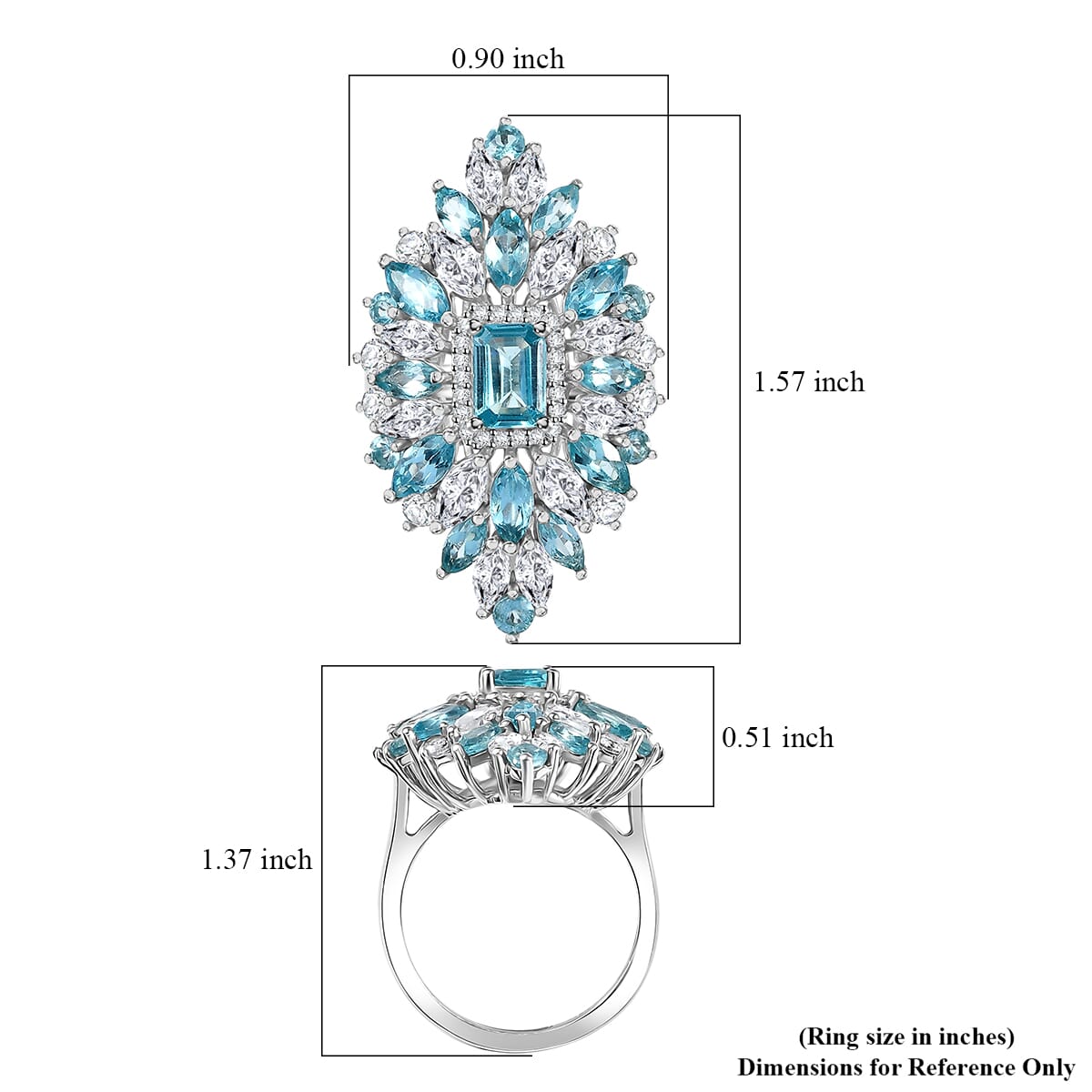 Premium Betroka Blue Apatite and White Zircon 7.00 ctw Ring in Rhodium Over Sterling Silver (Size 6.0) image number 5