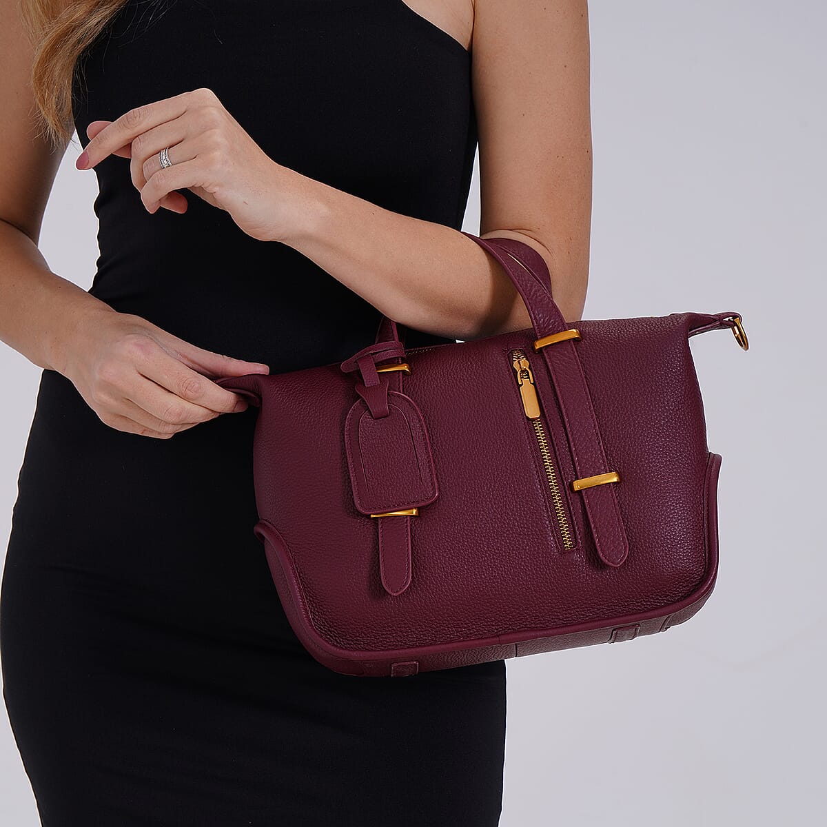 Italy Retro Noble Collection Burgundy Genuine Leather Crossbody Bag with Adjustable Shoulder Strap (11.42x4.92x9.45) image number 2