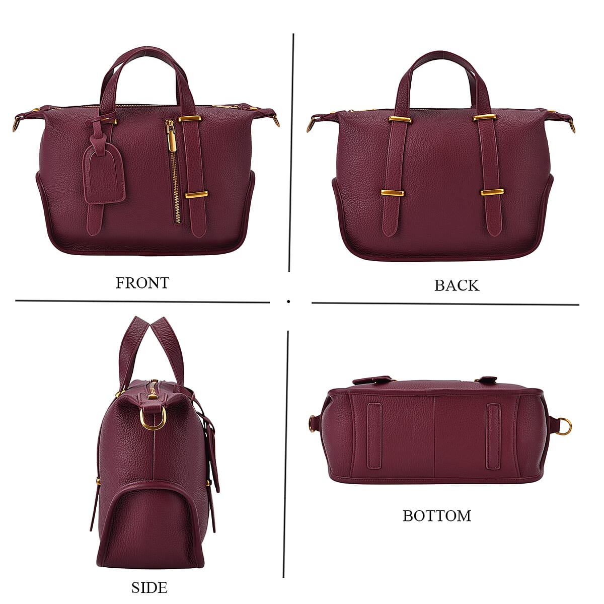 Italy Retro Noble Collection Burgundy Genuine Leather Crossbody Bag with Adjustable Shoulder Strap (11.42x4.92x9.45) image number 3