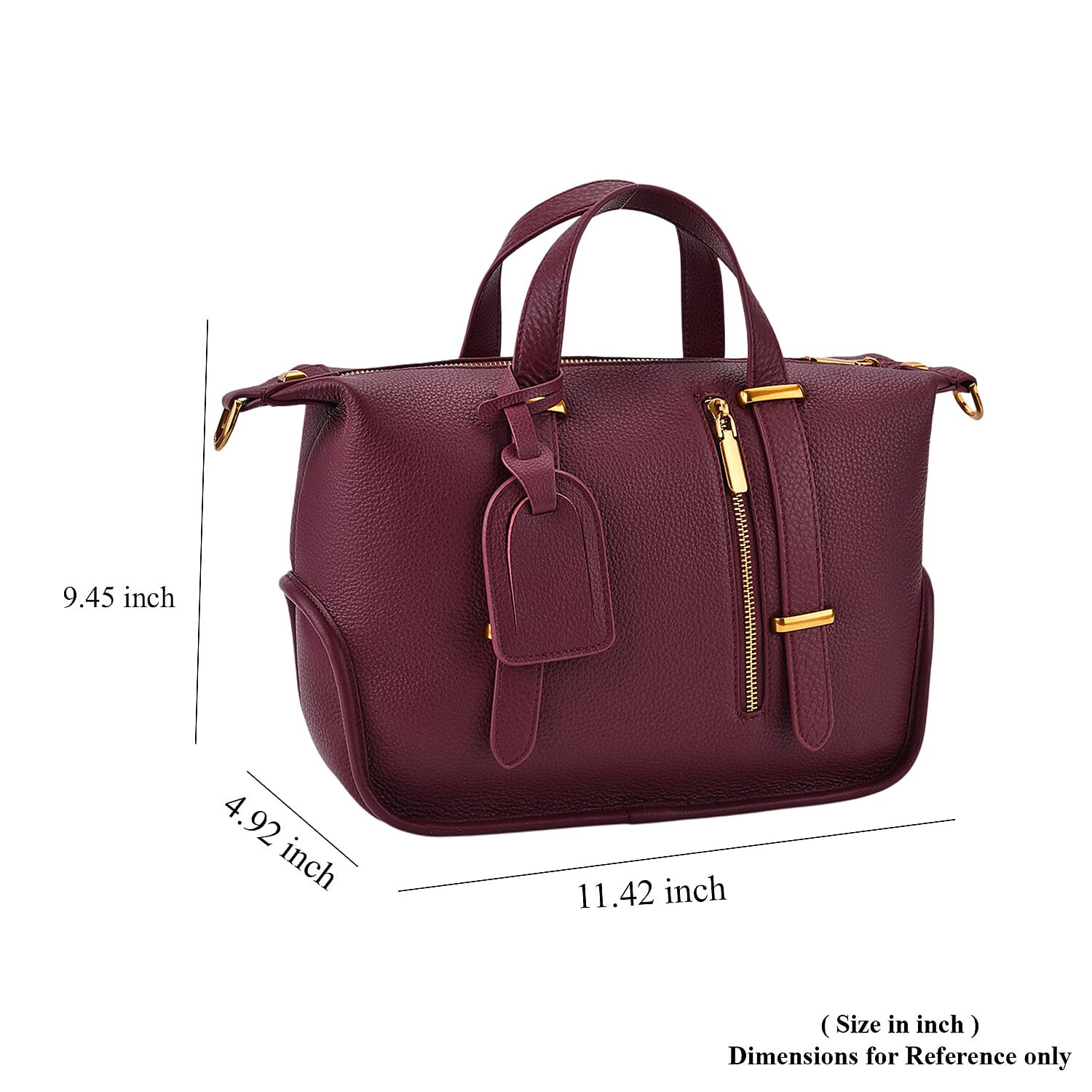 Italy Retro Noble Collection Burgundy Genuine Leather Crossbody Bag with Adjustable Shoulder Strap (11.42x4.92x9.45)