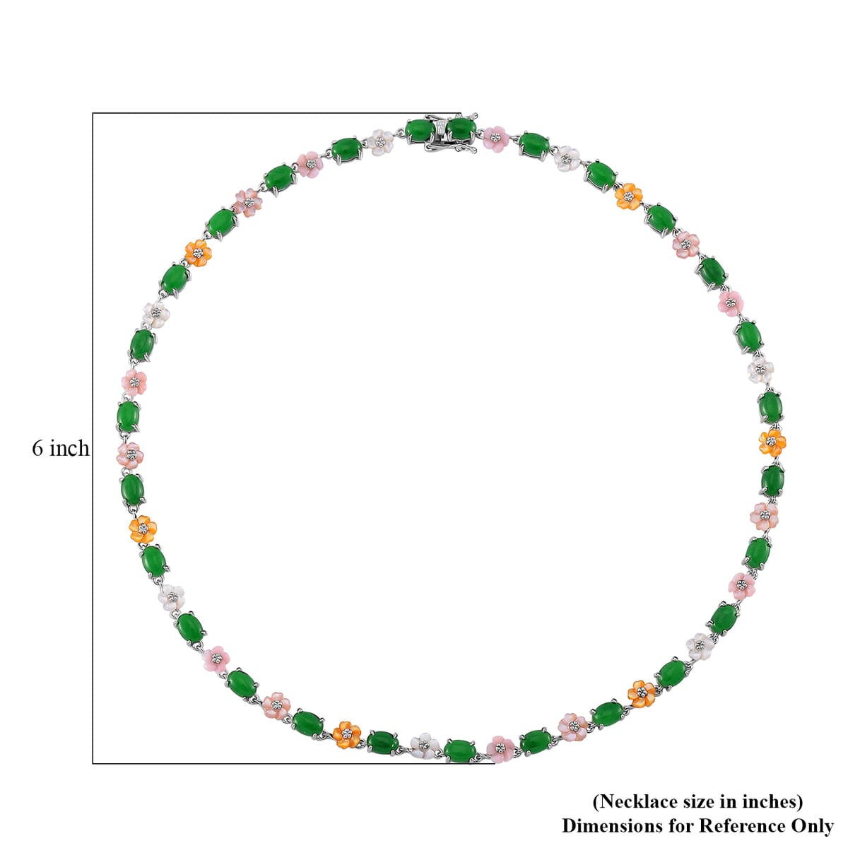 Green Jade (D) 23.50 ctw and Multi Color Mother of Pearl Carved Floral Necklace in Rhodium Over Sterling Silver 18 Inches image number 5