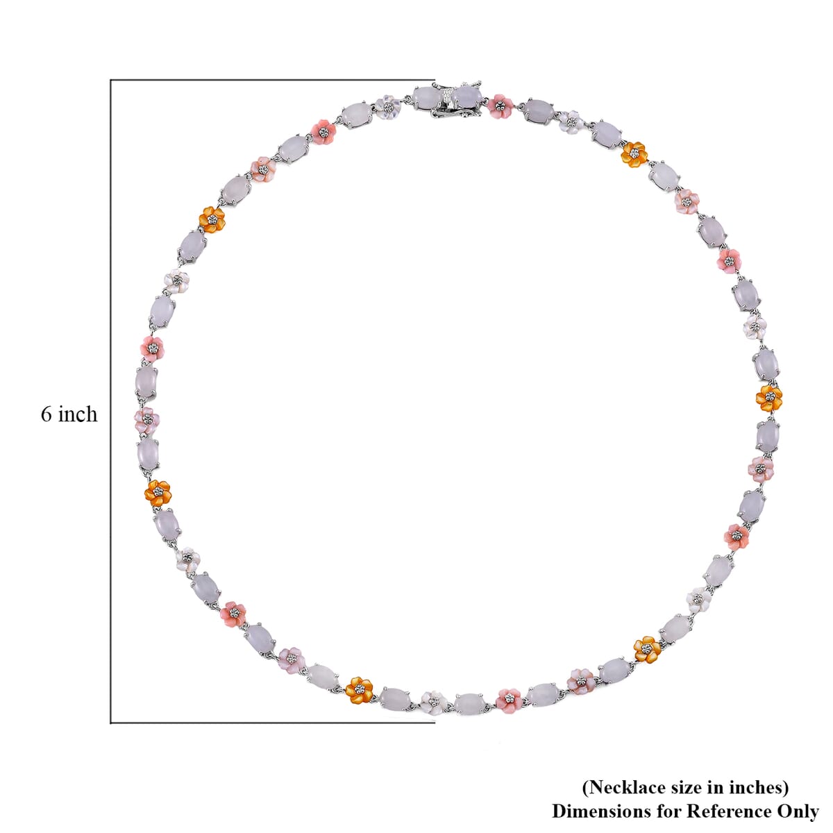 Natural Jade 28.15 ctw and Multi Color Mother of Pearl Carved Floral Necklace in Rhodium Over Sterling Silver 18 Inches image number 5