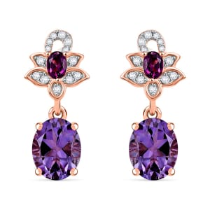 AAA Rose De France Amethyst and Multi Gemstone 4.22 ctw Floral Earrings in 18K Vermeil Rose Gold Over Sterling Silver