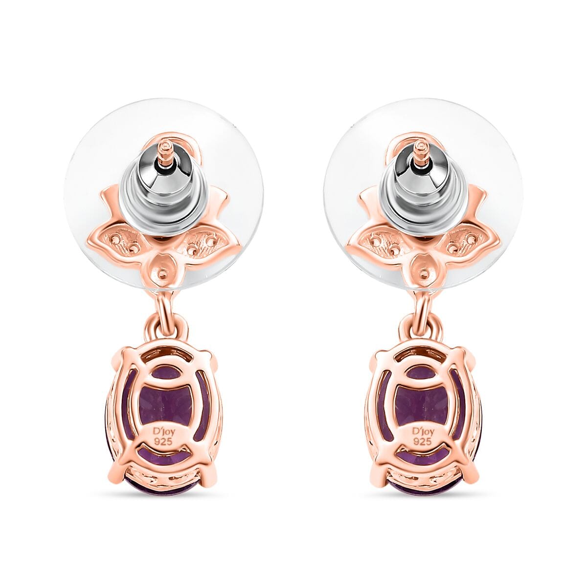 AAA Rose De France Amethyst and Multi Gemstone 4.22 ctw Floral Earrings in 18K Vermeil Rose Gold Over Sterling Silver image number 3
