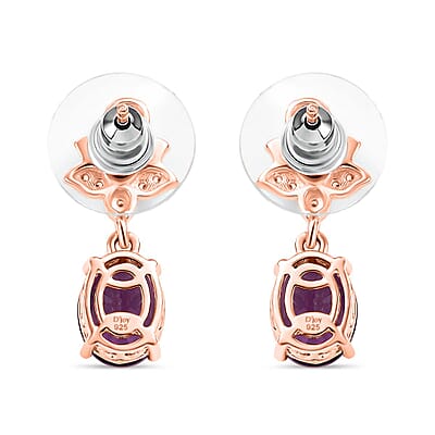 D'Joy AAA Rose De France Amethyst and Multi Gemstone 4.22 ctw Floral Earrings in 18K Vermeil Rose Gold Over Sterling Silver