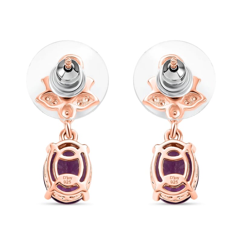 D'Joy AAA Rose De France Amethyst and Multi Gemstone 4.22 ctw Floral Earrings in 18K Vermeil Rose Gold Over Sterling Silver