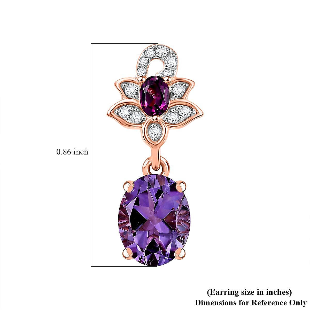D'Joy AAA Rose De France Amethyst and Multi Gemstone 4.22 ctw Floral Earrings in 18K Vermeil Rose Gold Over Sterling Silver