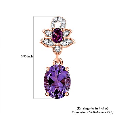 D'Joy AAA Rose De France Amethyst and Multi Gemstone 4.22 ctw Floral Earrings in 18K Vermeil Rose Gold Over Sterling Silver