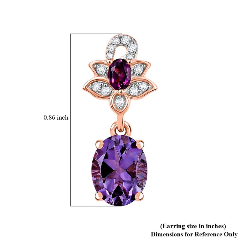 D'Joy AAA Rose De France Amethyst and Multi Gemstone 4.22 ctw Floral Earrings in 18K Vermeil Rose Gold Over Sterling Silver