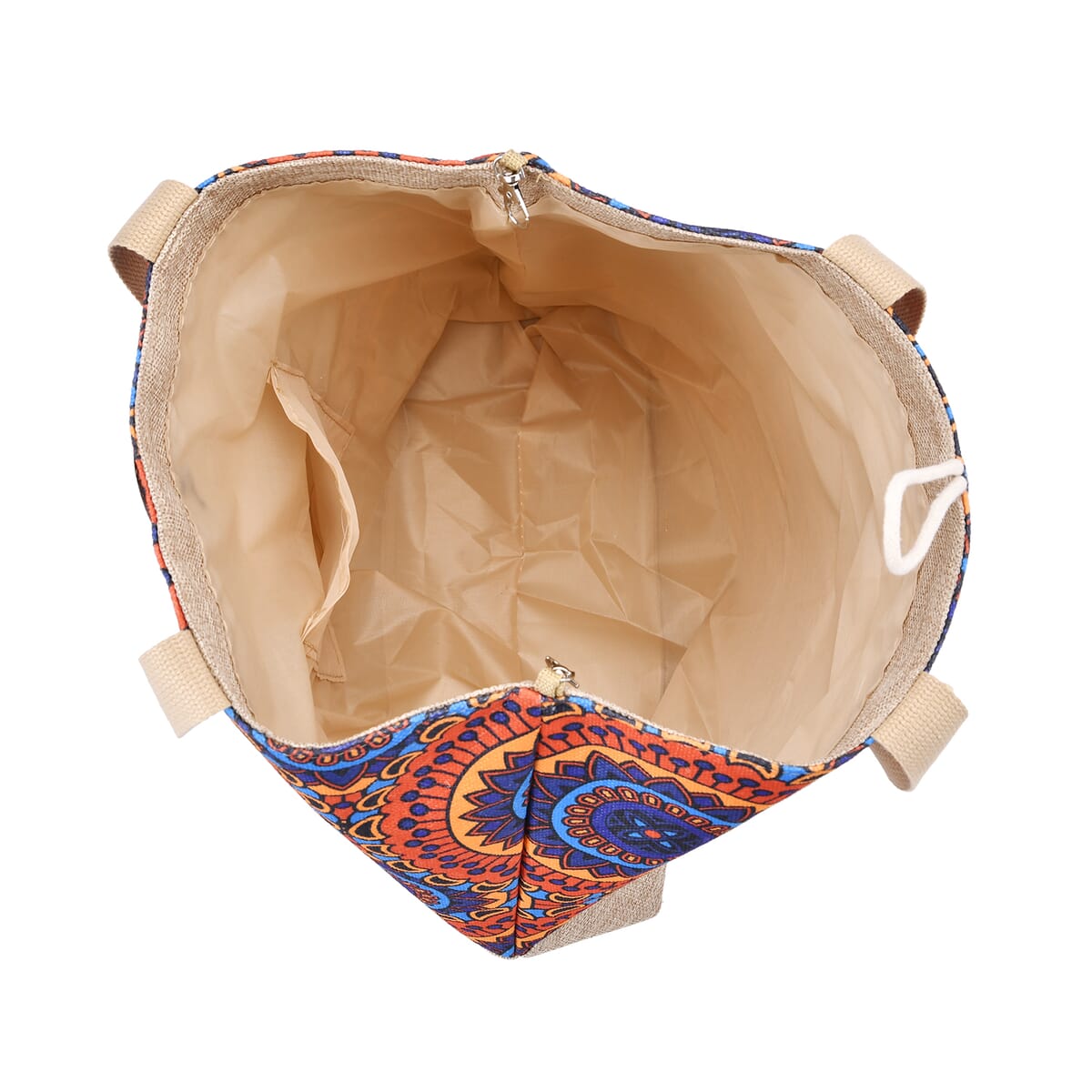 Multi Color Round Ethnic Pattern 100% Polyester Tote Bag image number 4