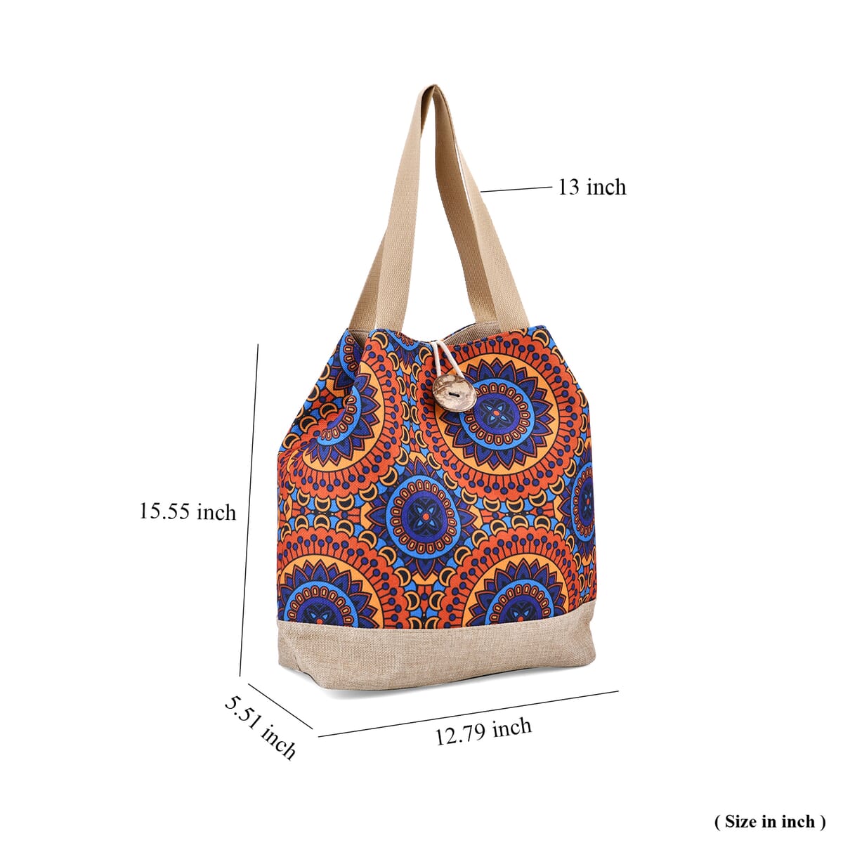 Multi Color Round Ethnic Pattern 100% Polyester Tote Bag image number 6