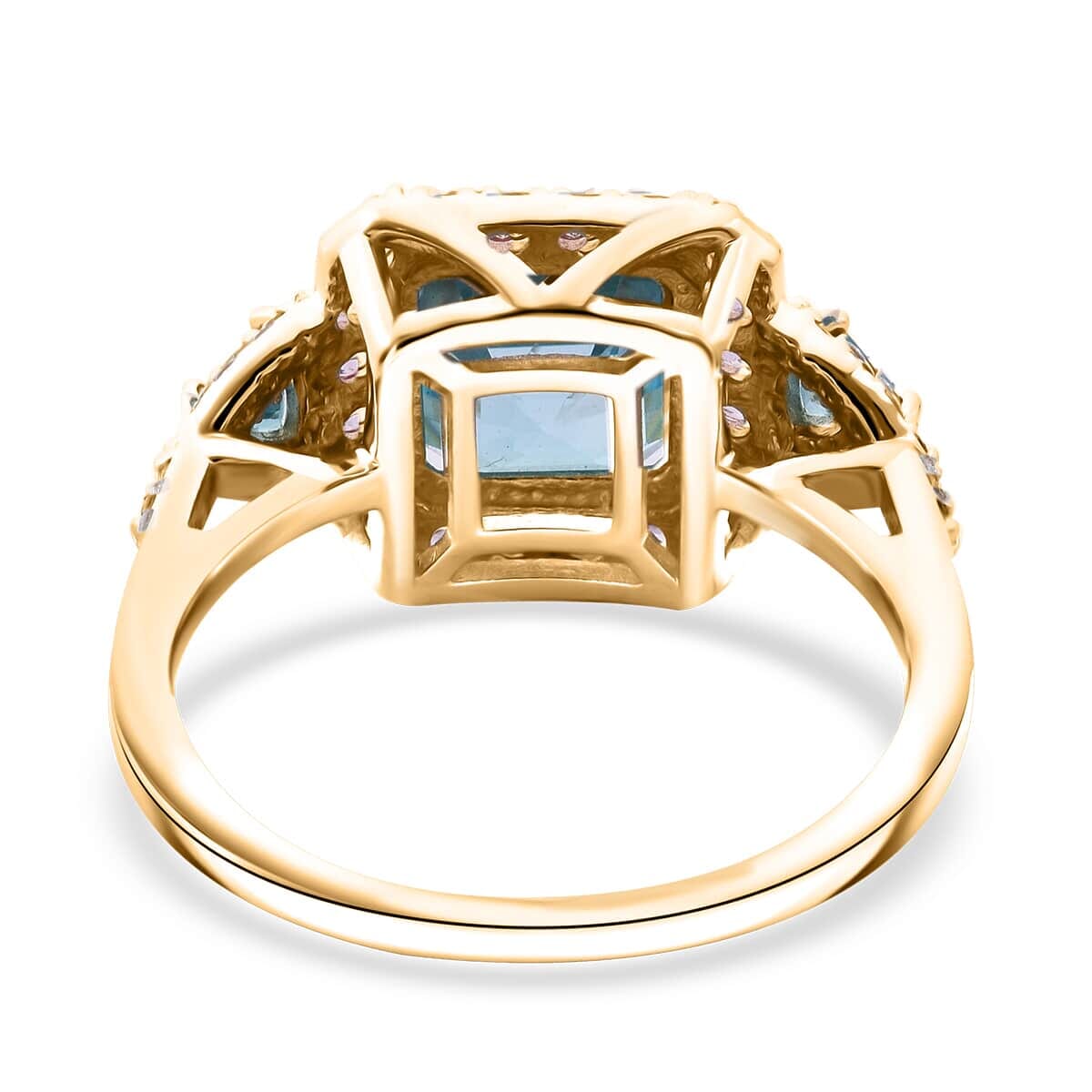 Luxoro Premium Ratanakiri Blue Zircon, Madagascar Pink Sapphire and G-H I2 Diamond 4.90 ctw Ring in 10K Yellow Gold (Size 9.5) 4 Grams image number 4