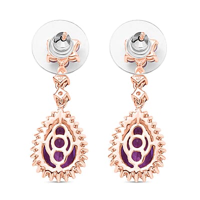 D'Joy AAA Rose De France Amethyst and Multi Gemstone 7.40 ctw Starburst Drop Earrings in 18K Vermeil Rose Gold Over Sterling Silver