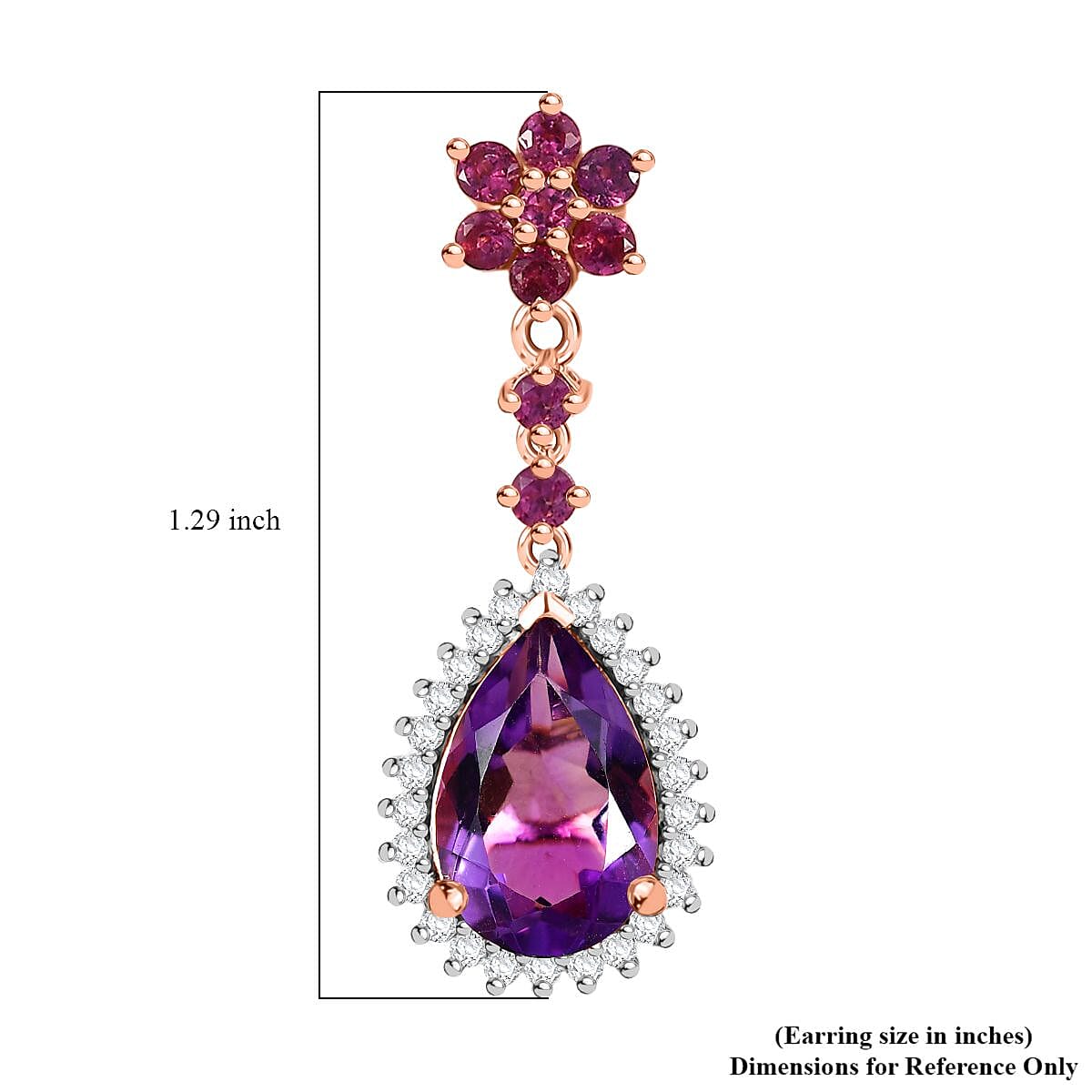 D'Joy AAA Rose De France Amethyst and Multi Gemstone 7.40 ctw Starburst Drop Earrings in 18K Vermeil Rose Gold Over Sterling Silver