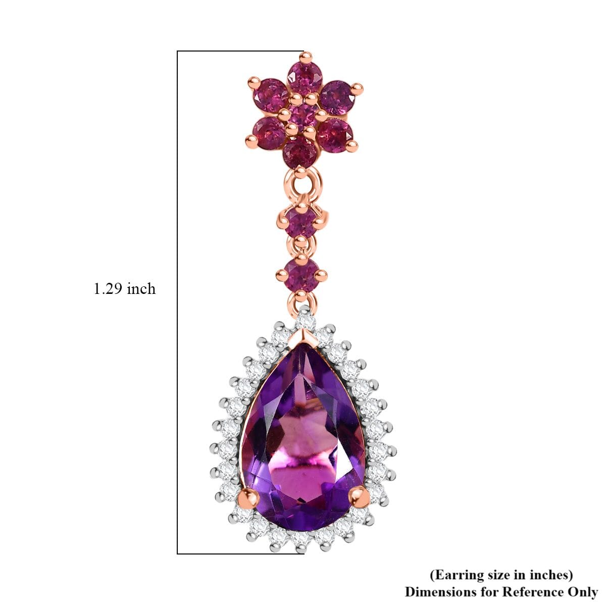AAA Rose De France Amethyst and Multi Gemstone 7.40 ctw Starburst Drop Earrings in 18K Vermeil Rose Gold Over Sterling Silver image number 4