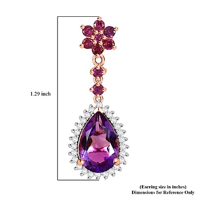 D'Joy AAA Rose De France Amethyst and Multi Gemstone 7.40 ctw Starburst Drop Earrings in 18K Vermeil Rose Gold Over Sterling Silver
