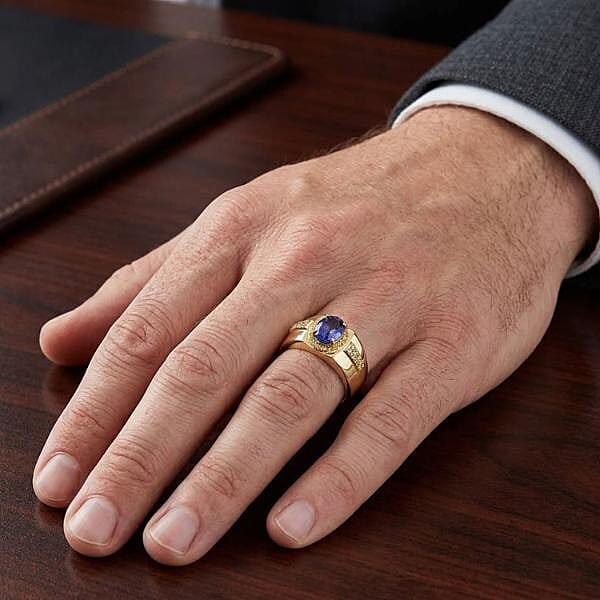 Luxoro AAA Tanzanite and I3 Natural Yellow Diamond 2.15 ctw Men's Ring in 10K Yellow Gold (Size 10.5) 8 Grams