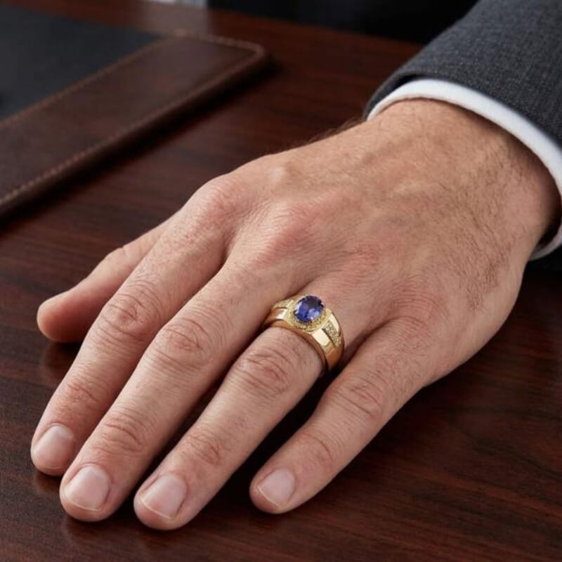 Luxoro AAA Tanzanite and I3 Natural Yellow Diamond 2.15 ctw Men's Ring in 10K Yellow Gold (Size 10.5) 8 Grams