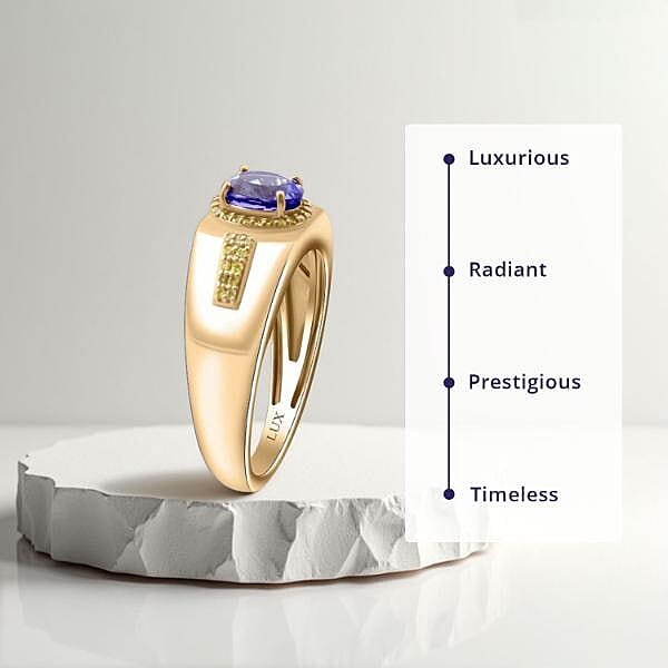 Luxoro AAA Tanzanite and I3 Natural Yellow Diamond 2.15 ctw Men's Ring in 10K Yellow Gold (Size 10.5) 8 Grams