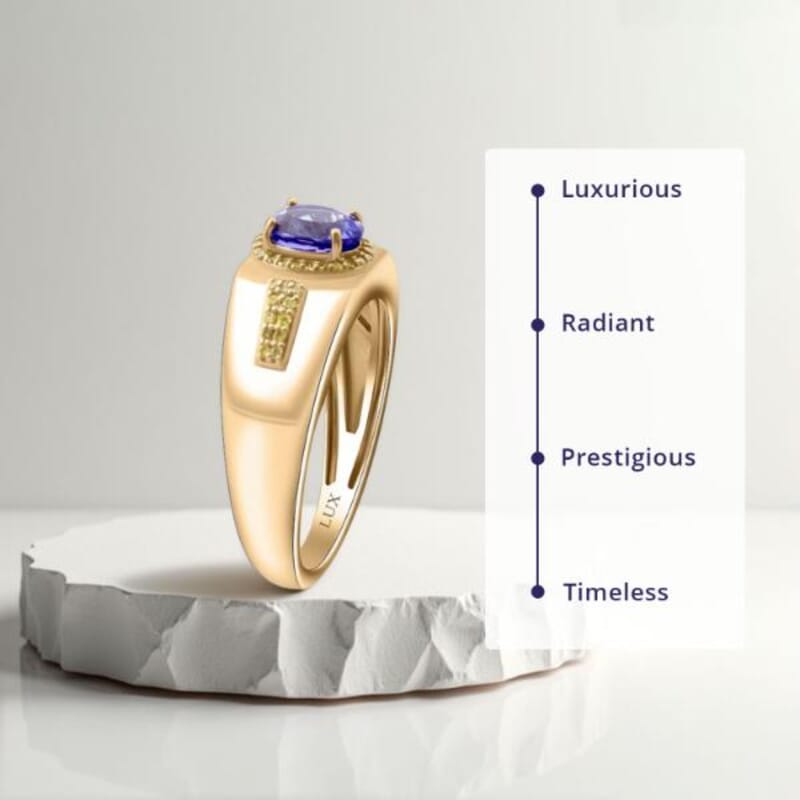Luxoro AAA Tanzanite and I3 Natural Yellow Diamond 2.15 ctw Men's Ring in 10K Yellow Gold (Size 10.5) 8 Grams