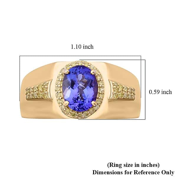 Luxoro AAA Tanzanite and I3 Natural Yellow Diamond 2.15 ctw Men's Ring in 10K Yellow Gold (Size 10.5) 8 Grams