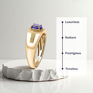 Luxoro AAA Tanzanite and I3 Natural Yellow Diamond 2.15 ctw Men's Ring in 10K Yellow Gold (Size 12.5) 8 Grams
