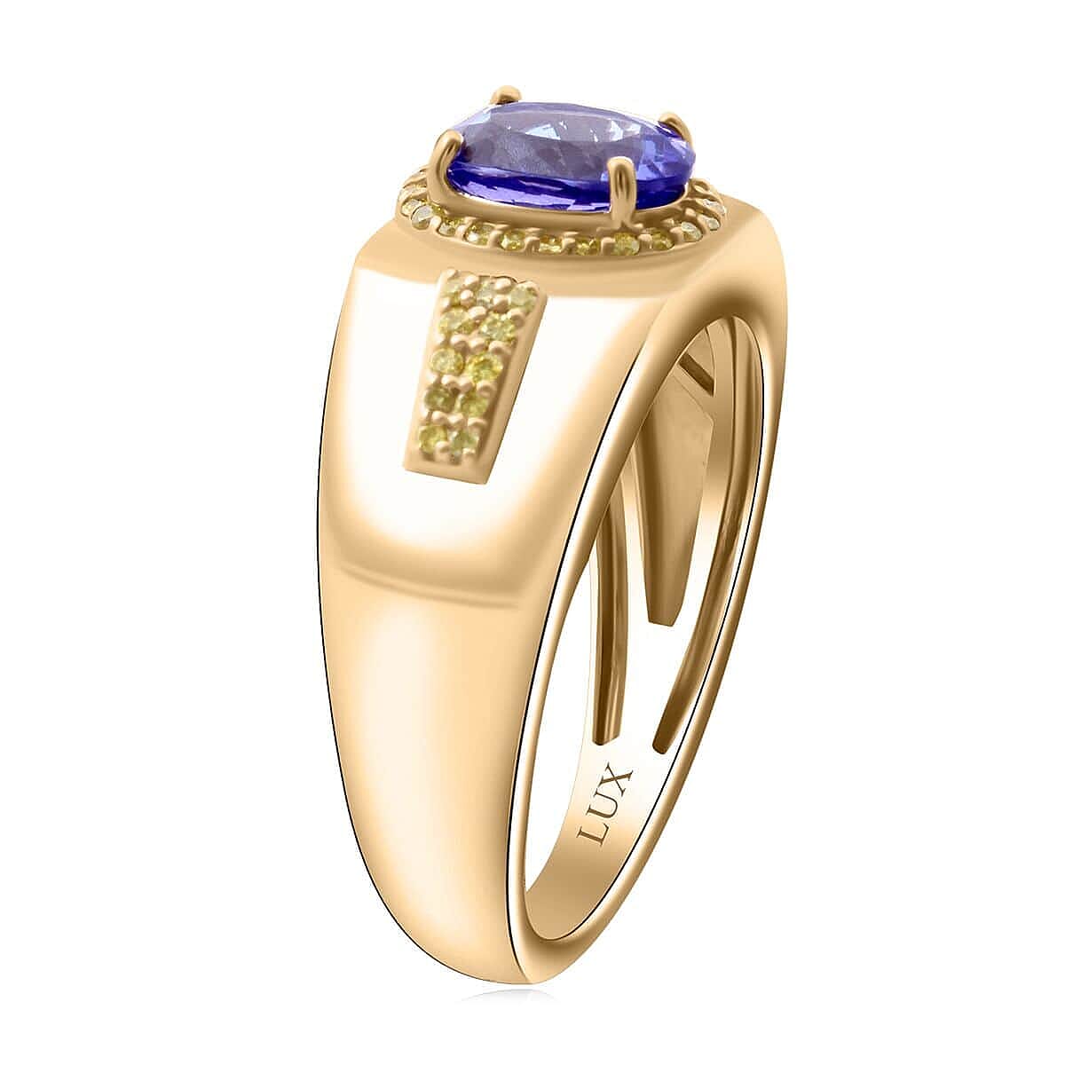 Luxoro AAA Tanzanite and I3 Natural Yellow Diamond 2.15 ctw Men's Ring in 10K Yellow Gold (Size 14.5) 8 Grams image number 2