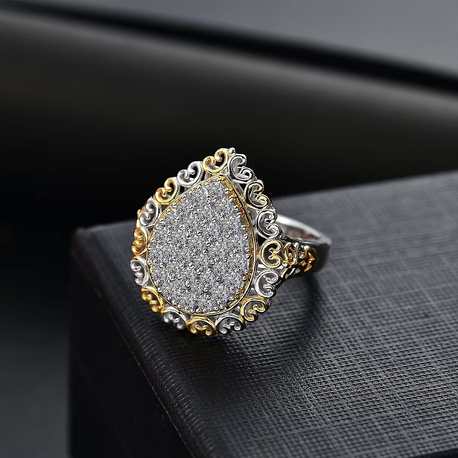 Luxuriant Lab Grown Diamond G-H SI 1.00 ctw Vintage Filigree Ring in 18K Vermeil YG and Rhodium Over Sterling Silver (Size 10.0)