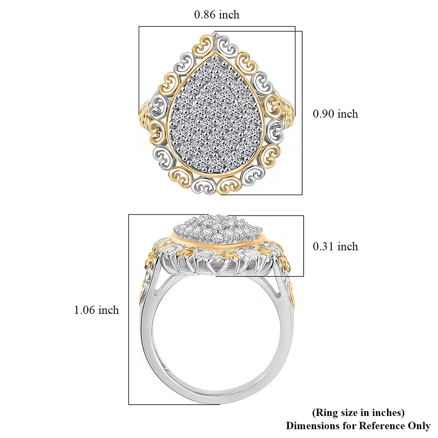 Luxuriant Lab Grown Diamond G-H SI 1.00 ctw Vintage Filigree Ring in 18K Vermeil YG and Rhodium Over Sterling Silver (Size 10.0)