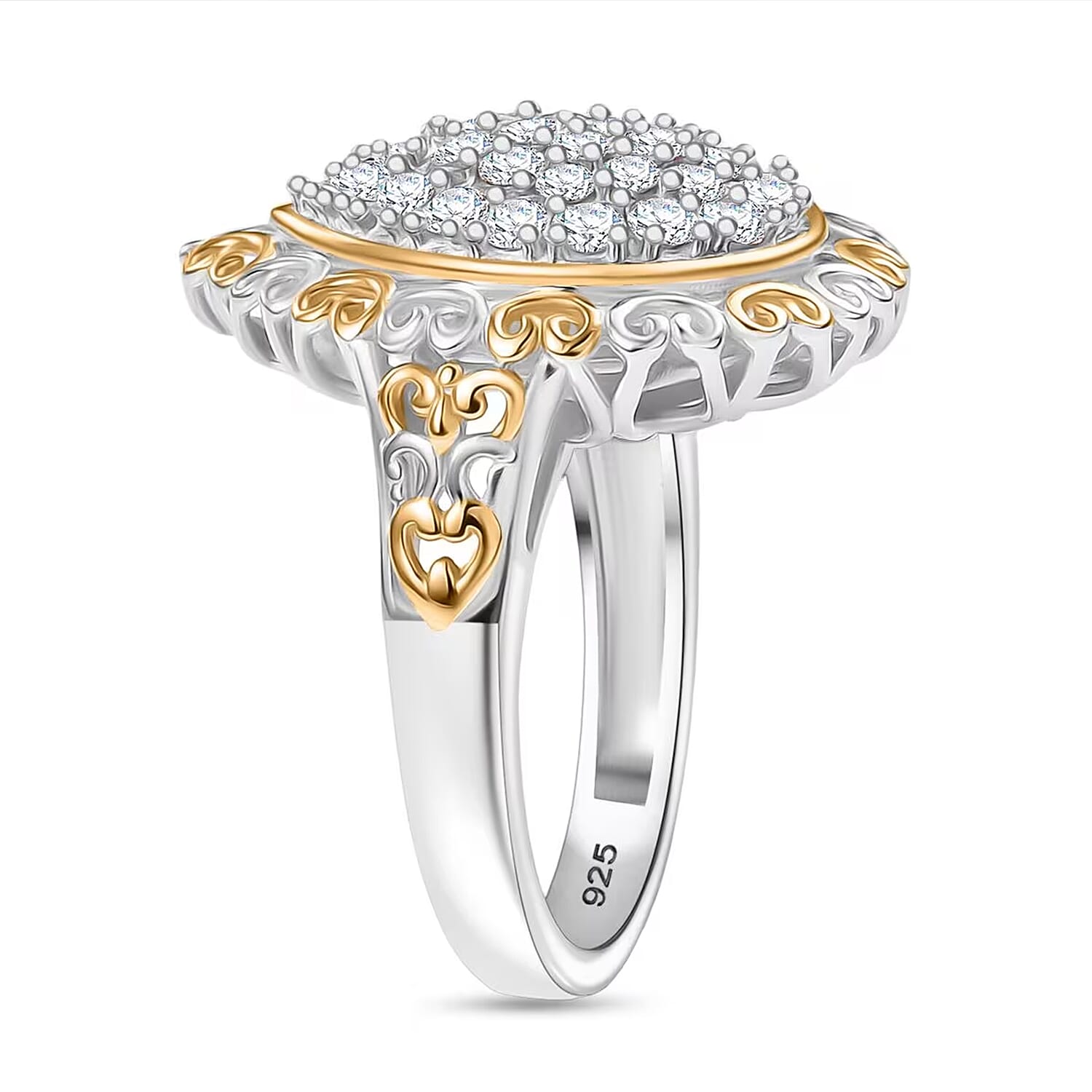 Luxuriant Lab Grown Diamond G-H SI 1.00 ctw Vintage Filigree Ring in 18K Vermeil YG and Rhodium Over Sterling Silver (Size 10.0)