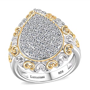 Luxuriant Lab Grown Diamond G-H SI 1.00 ctw Vintage Filigree Ring in 18K Vermeil YG and Rhodium Over Sterling Silver (Size 7.0)