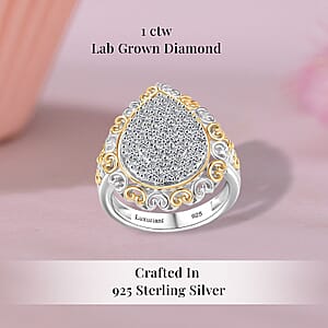 Luxuriant Lab Grown Diamond G-H SI 1.00 ctw Vintage Filigree Ring in 18K Vermeil YG and Rhodium Over Sterling Silver (Size 7.0)