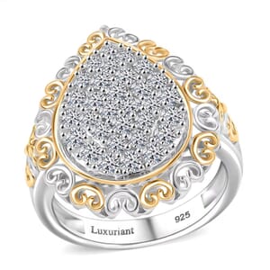 Luxuriant Lab Grown Diamond G-H SI 1.00 ctw Vintage Filigree Ring in 18K Vermeil YG and Rhodium Over Sterling Silver (Size 9.0)