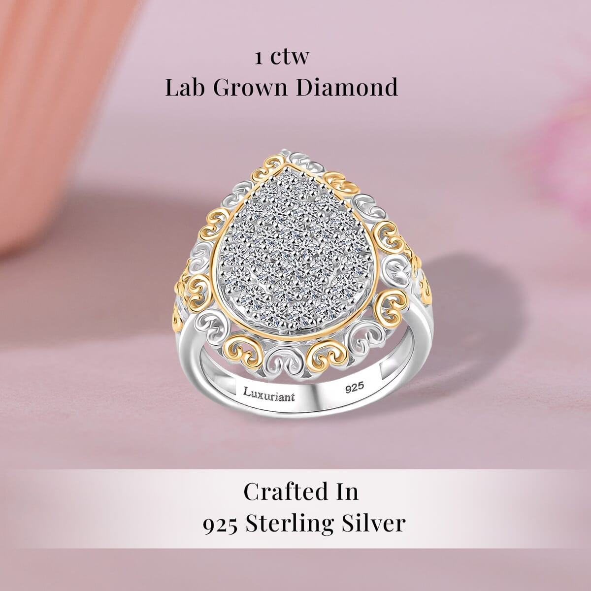 Luxuriant Lab Grown Diamond G-H SI 1.00 ctw Vintage Filigree Ring in 18K Vermeil YG and Rhodium Over Sterling Silver (Size 9.0) image number 2