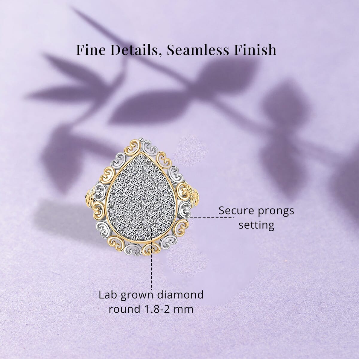 Luxuriant Lab Grown Diamond G-H SI 1.00 ctw Vintage Filigree Ring in 18K Vermeil YG and Rhodium Over Sterling Silver (Size 9.0) image number 5