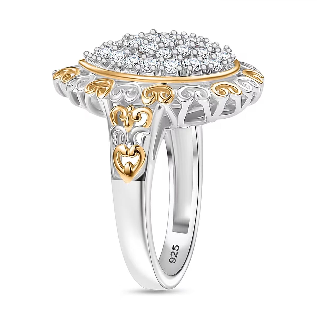 Luxuriant Lab Grown Diamond G-H SI 1.00 ctw Vintage Filigree Ring in 18K Vermeil YG and Rhodium Over Sterling Silver (Size 9.0) image number 9