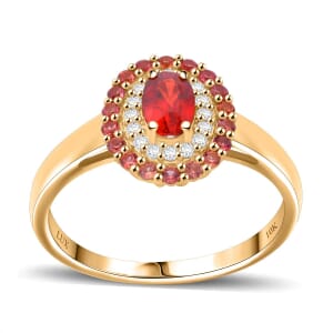 Luxoro AAA Red Sapphire, Padparadscha Sapphire (BT) and I2 Diamond 1.20 ctw Crimson Halo Ring in 10K Yellow Gold (Size 9.5)
