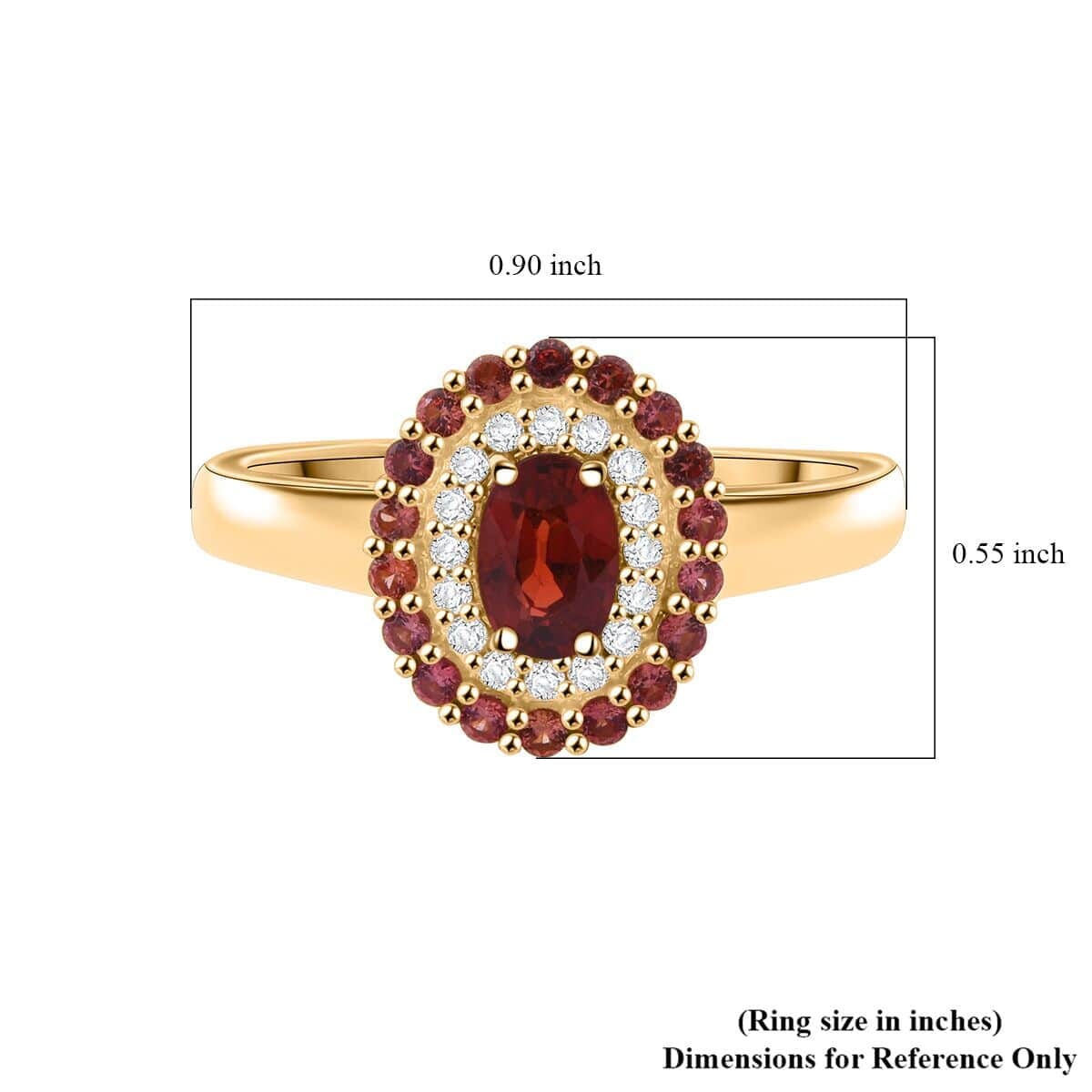 Luxoro AAA Red Sapphire, Padparadscha Sapphire (BT) and I2 Diamond 1.20 ctw Crimson Halo Ring in 10K Yellow Gold (Size 9.5) image number 5