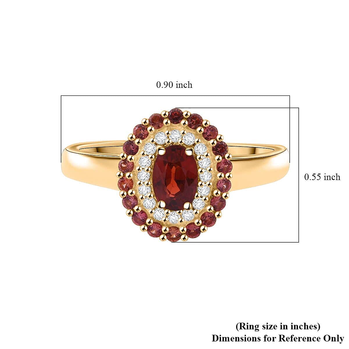 Luxoro AAA Red Sapphire, Padparadscha Sapphire (BT) and I2 Diamond 1.20 ctw Crimson Halo Ring in 10K Yellow Gold (Size 11.5) image number 5