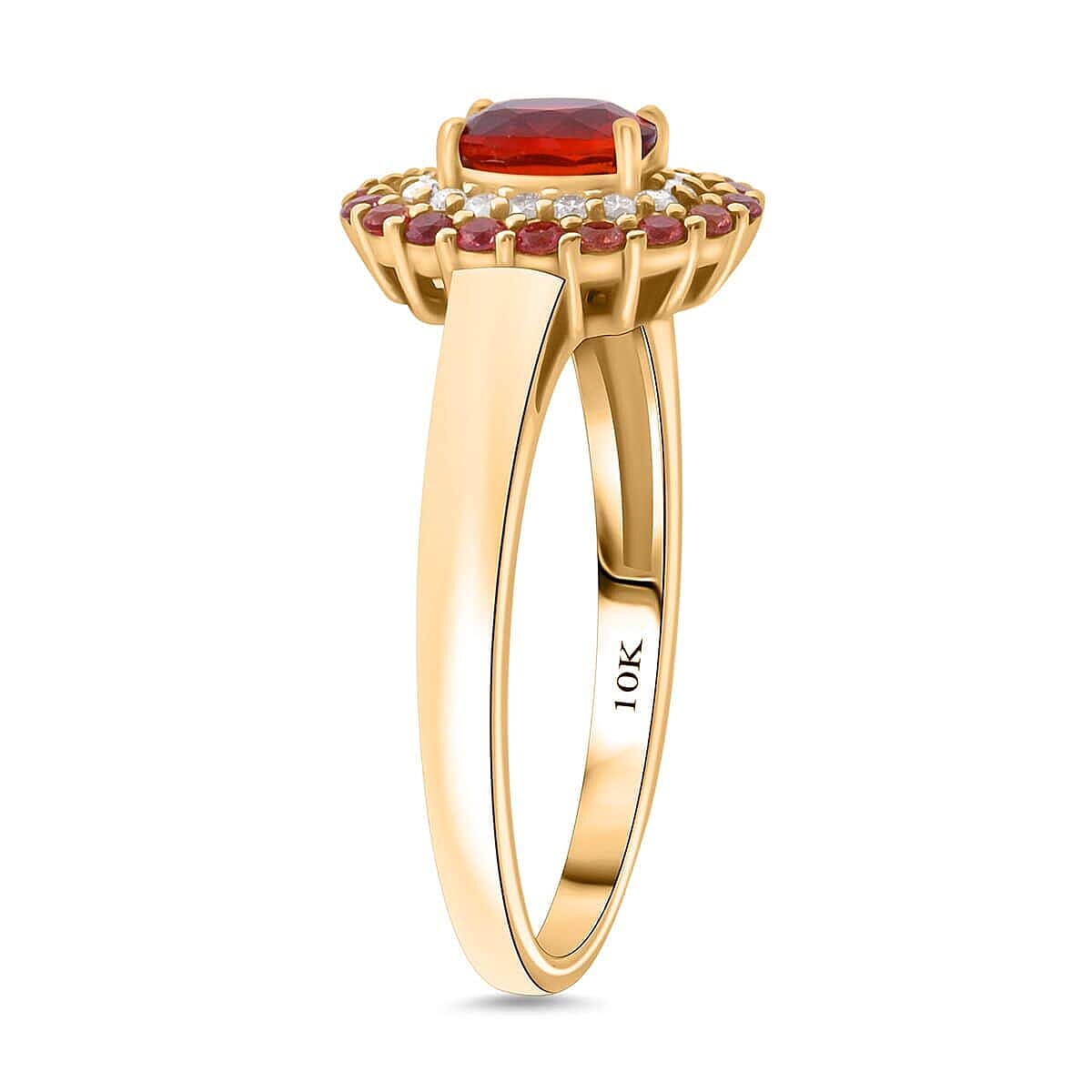 Luxoro AAA Red Sapphire, Padparadscha Sapphire (BT) and I2 Diamond 1.20 ctw Crimson Halo Ring in 10K Yellow Gold (Size 12.0) image number 3